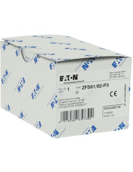 Support +étiquette interrupteur général – N'ouvrir l'armoire qu'en position 0 en DE/EN pour T5b EATON ZFS61/62-P3