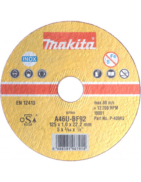 Disque à tronçonner métal et inox pour meuleuses 125x1,6mm MAKITA B-46931