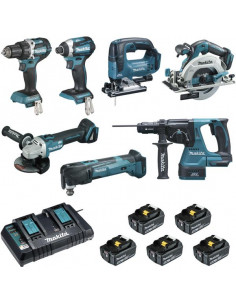 Ensemble de 7 machines 18 V Li-Ion 5 Ah (DDF484 + DHR243 + DTD154 + DTM51 + DGA506 + DHS680 + DJV182) MAKITA DLX7014PTJ 2