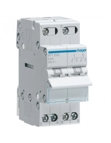 Inverseur modulaire 2 pôles 32A point commun amont I-II HAGER SFH232