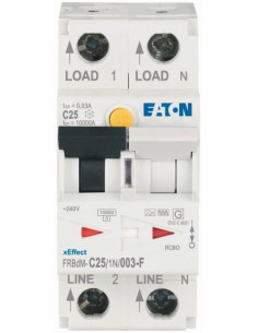 Disjoncteur différentiel électronique 25 A 30 mA courbe C 1p+N type F 000300630 EATON FRBDM-C25/1N/003-F