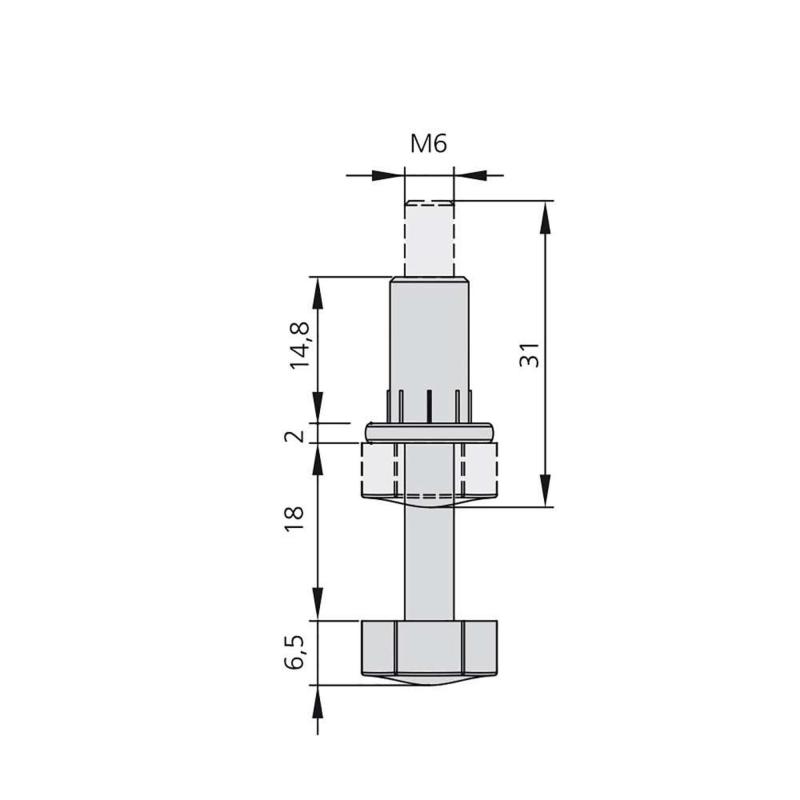 Vérin de réglage hexagonale M6 pour pied de mueble avec écrou EMUCA 2020015