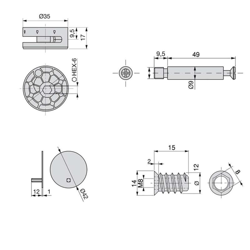 Kit d'excentriques Big avec goujons et écrous M8 EMUCA 4020615