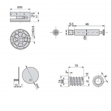 Kit d'excentriques Big avec goujons et écrous M8 EMUCA 4020615