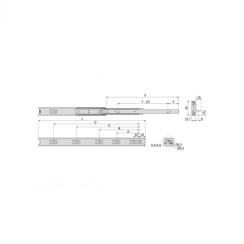 Pair de coulisses à billes pour tiroirs avec sortie totale avec equerres hauteur 45 mm EMUCA 4300805