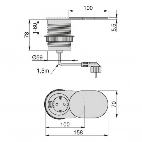 Multiconnecteur Vertikal Flat 60 avec couvercle coulissant EMUCA 5048065