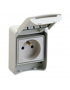 PratiKa prise de courant 2P+T 65x85mm 10/16A 250V IP55 gris RAL7035 SCHNEIDER 81140