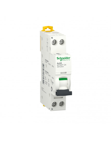 Disjoncteur modulaire Acti9 iDT40T 1P+N 4A courbe C 4500A/6kA SCHNEIDER A9P22604