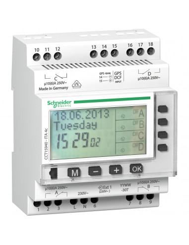 Acti9 ITA interrupteur horaire annuel 24h/7jours/année 4 canaux SCHNEIDER CCT15940