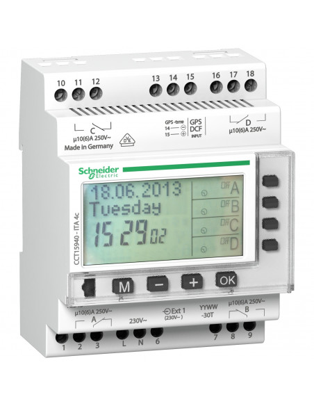 Acti9 ITA interrupteur horaire annuel 24h/7jours/année 4 canaux SCHNEIDER CCT15940
