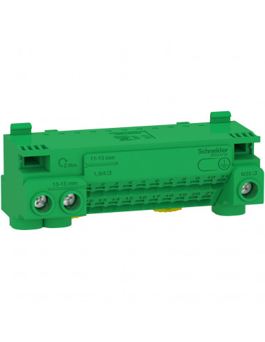 Resi9 bornier terre 63A + cavalier auto 21x1,5² à 4² vis 3x6² à 25² SCHNEIDER LGYT1E24