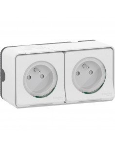 Mureva Styl Double prise 2P+T précâblée horiz saillie IP55 IK08 blanc SCHNEIDER MUR36027