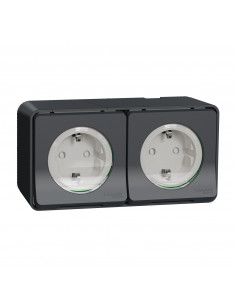 Mureva Styl Double PC 2P+T schuko précâblée horiz saillie IP55 IK08 gris SCHNEIDER MUR36029
