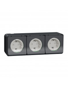 Mureva Styl 3 PC 2P+T schuko horiz précâblées saillie IP55 IK08 gris SCHNEIDER MUR36038