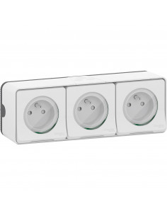 Mureva Styl Triple PC 2P+T horizontale pré-câblée saillie IP55 IK08 blanc SCHNEIDER MUR36039 2