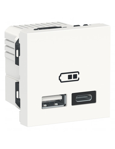 Unica chargeur USB double 5Vcc 2,4A type A+C 2 modul blanc méca seul SCHNEIDER NU301818