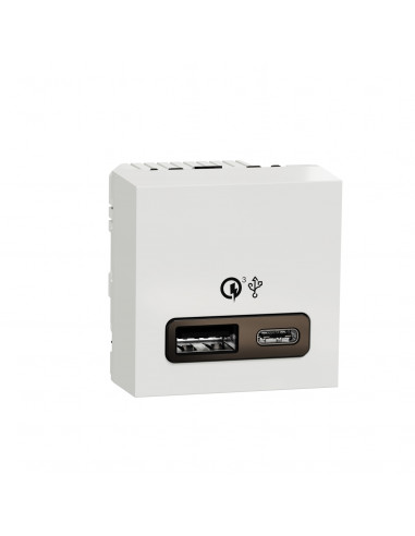Unica prise chargeur USB double rapide 18W 3,4A type A+C 2 mod blanc SCHNEIDER NU301918