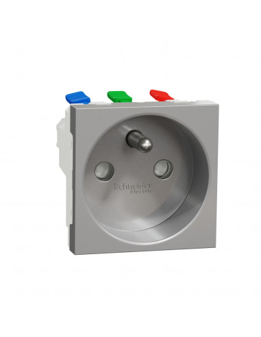 Unica prise 2P+T FR 90° raccord rapide traversant Alu méca seul SCHNEIDER NU305930