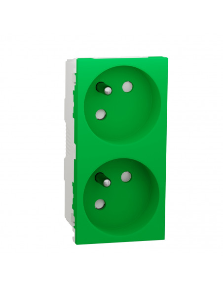 Unica prise double 2P+T FR 45° connexion rapide Vert méca seul SCHNEIDER NU306906