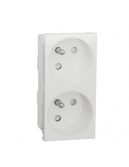 Unica prise double 2P+T FR 45° connexion rapide Blanc méca seul SCHNEIDER NU306918