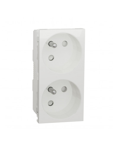 Unica prise double 2P+T FR 45° connexion rapide Blanc méca seul SCHNEIDER NU306918