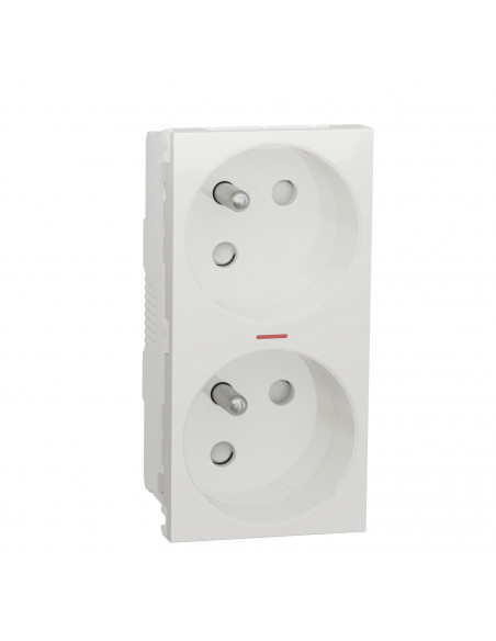 Unica prise double lum 2P+T FR 45° connexion rapide Blanc méca seul SCHNEIDER NU306918S
