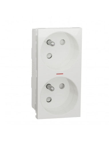 Unica prise double lum 2P+T FR 45° connexion rapide Blanc méca seul SCHNEIDER NU306918S