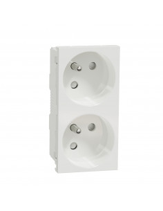 Unica prise double 2P+T FR 45° goul connex rapide Blanc méca seul SCHNEIDER NU306918T