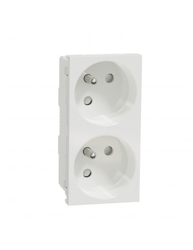 Unica prise double 2P+T FR 45° goul connex rapide Blanc méca seul SCHNEIDER NU306918T
