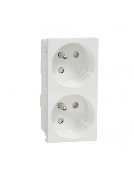 Unica prise double 2P+T FR 45° goul connex rapide Blanc méca seul SCHNEIDER NU306918T