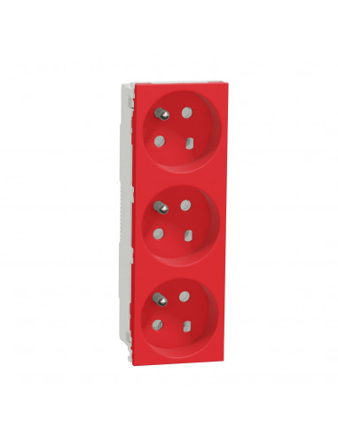 Unica prise triple 2P+T FR 45° goulotte détrompage Rouge méca seul SCHNEIDER NU307103T