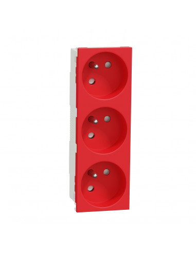 Unica prise triple 2P+T FR 45° Rouge méca seul SCHNEIDER NU307903