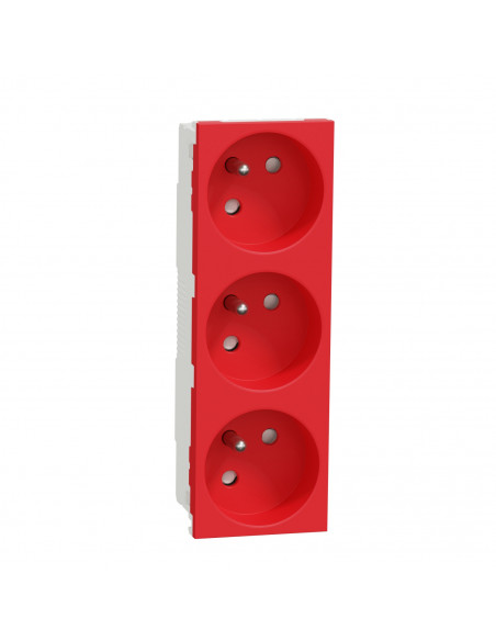 Unica prise triple 2P+T FR 45° Rouge méca seul SCHNEIDER NU307903