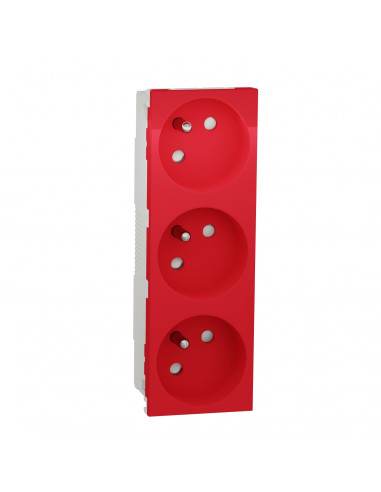 Unica prise triple 2P+T FR spéciale goulotte Rouge méca seul SCHNEIDER NU307903T