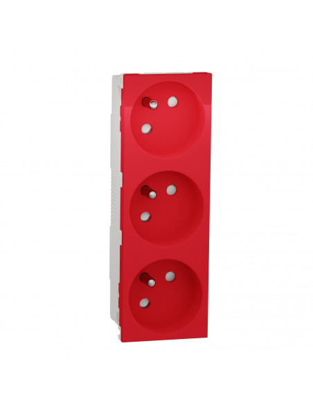 Unica prise triple 2P+T FR spéciale goulotte Rouge méca seul SCHNEIDER NU307903T