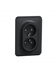Unica prise double 2P+T pour boîte 1P FR vis Anthracite méca + plaque SCHNEIDER NU406954