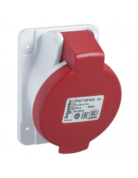 PratiKa socle de prise inclinée -16A 3P+T 380-415 V CA- IP44 à vis SCHNEIDER PKF16F434