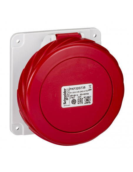 PratiKa socle prise industrielle droite 32A IP67 380 5P vis SCHNEIDER PKF32G735