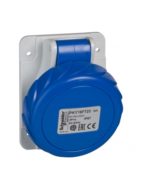 PratiKa socle de prise industrielle coudée 16 A 2P+T 200-250 V CA IP67 SCHNEIDER PKY16F723