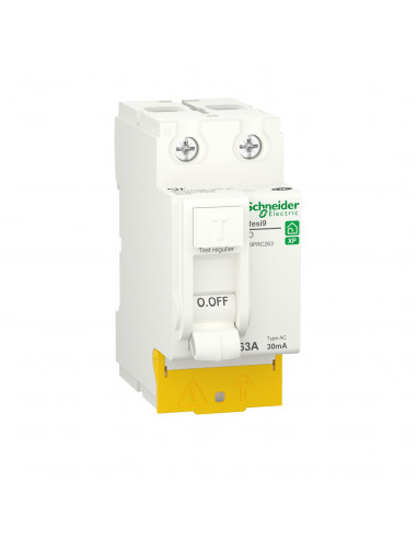 Resi9 XP inter différentiel 2P 63A 30mA Type AC peignable alim bas SCHNEIDER R9PRC263