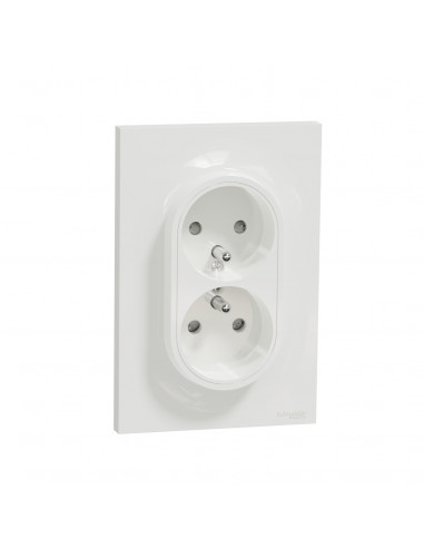 ODACE PRISE DE COURANT 2P+T DOUBLE BLANC A GRIFFES SPÉCIAL RENOVATION 1 POSTE SCHNEIDER S521089