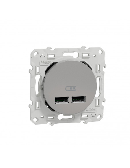 Odace double chargeur usb 2.1 A aluminium SCHNEIDER S530407