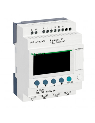 Zelio Logic relais intelligent compact 10 E/S 100..240Vca ss horl. affi. SCHNEIDER SR2A101FU