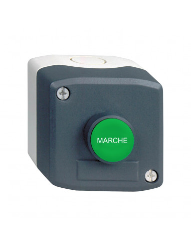 Harmony XAL boite 1 bouton poussoir affleurant vert diam. 22 marqu 'MARCHE' 1F SCHNEIDER XALD104