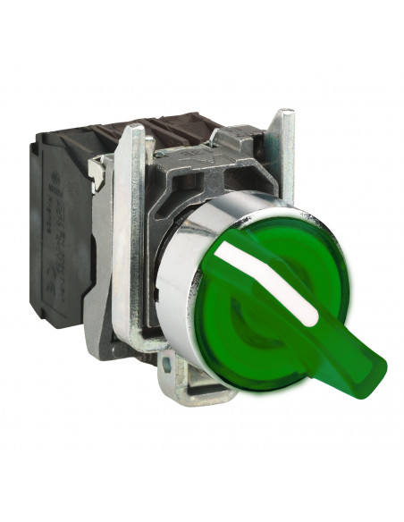 Harmony XB4 bouton à manette lumin diam. 22 3 pos fix vert 1O+1F 230V SCHNEIDER XB4BK133M5