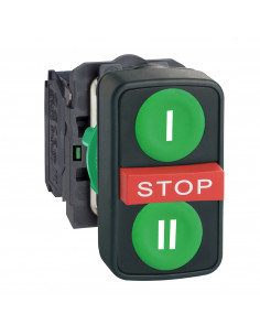 Harmony XB5 bouton 3 touches diamètre 22 mm vert/vert/rouge 1O+2F vis étrier SCHNEIDER XB5AA731327