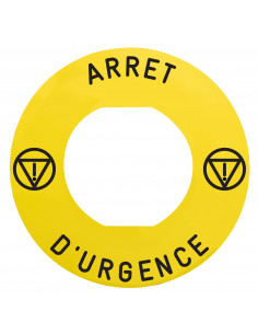 Harmony étiq plate jaune logo EN 'ARRET D'URGENCE' diam. 60 pr ZBZ1605 SCHNEIDER ZBY9130M