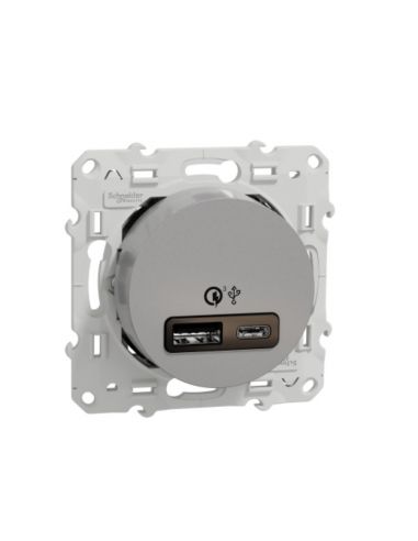 Odace prise USB double charge rapide type A+C aluminium 18W 3,4A SCHNEIDER S530219