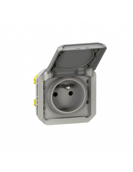 Prise de courant 2P+T étanche Plexo 16A 250V IP55 IK08 avec enjoliveur finition gris LEGRAND 069551L