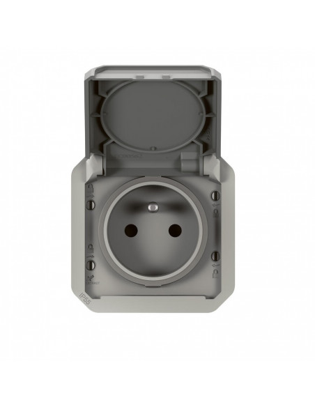 Prise de courant 2P+T étanche Plexo 16A 250V IP55 IK08 avec enjoliveur finition gris LEGRAND 069551L